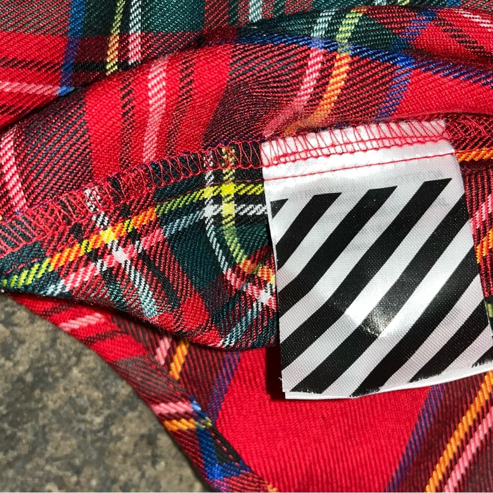 Off-White Red Tartan Plaid Button-Down Shirt with White Graphic Back - Picture 9 of 15